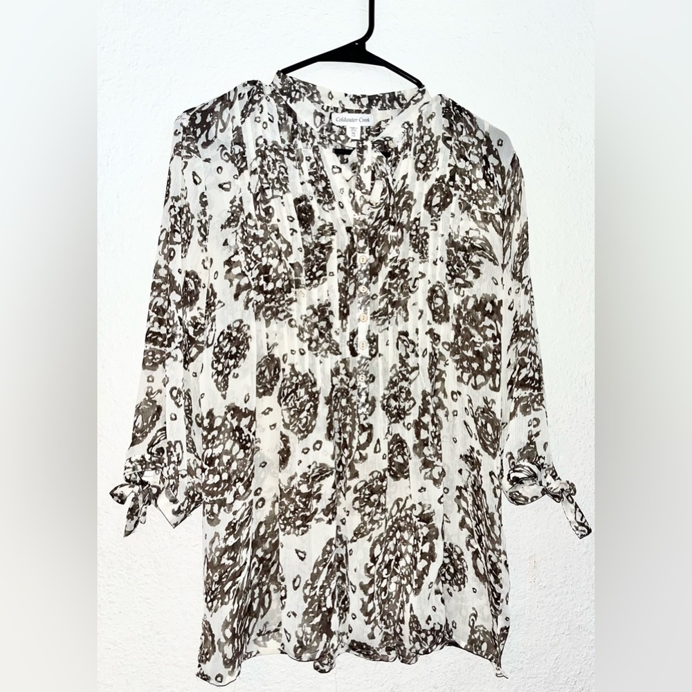 Cold Water Creek Blouse Size Petite Small Geometric Print Excellent Condition
